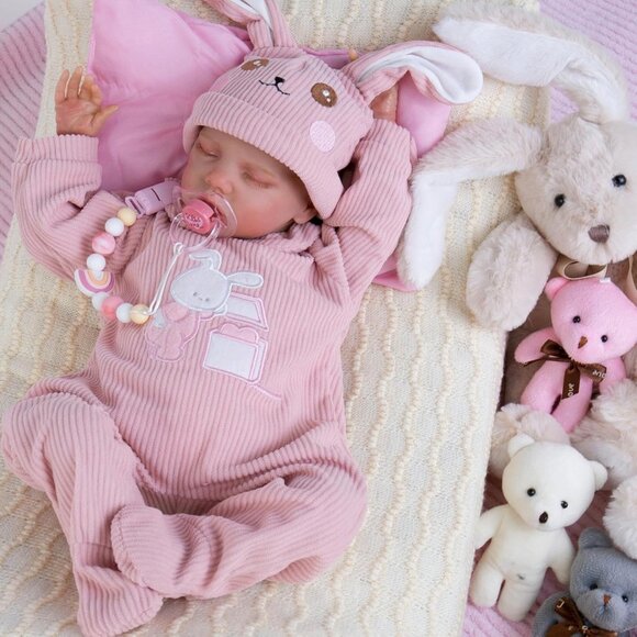 🆕18inch Soft Cloth Body Newborn Baby Poseable Limbs Pink Bella Doll Baby Girl - Picture 3 of 9
